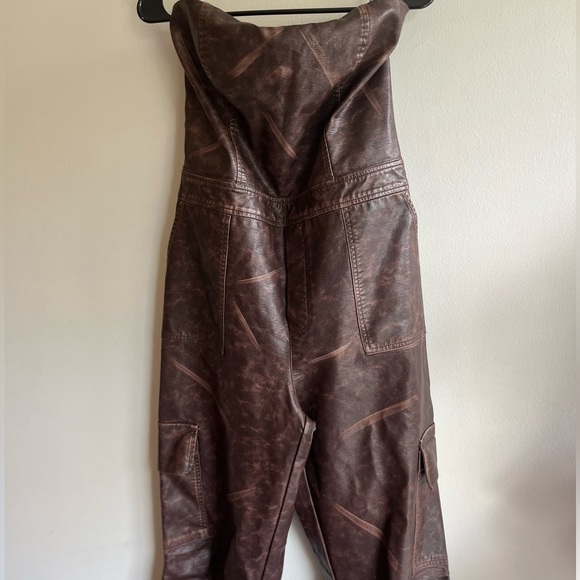 Faux Leather Brown Jumpsuit - Picture 4 of 5